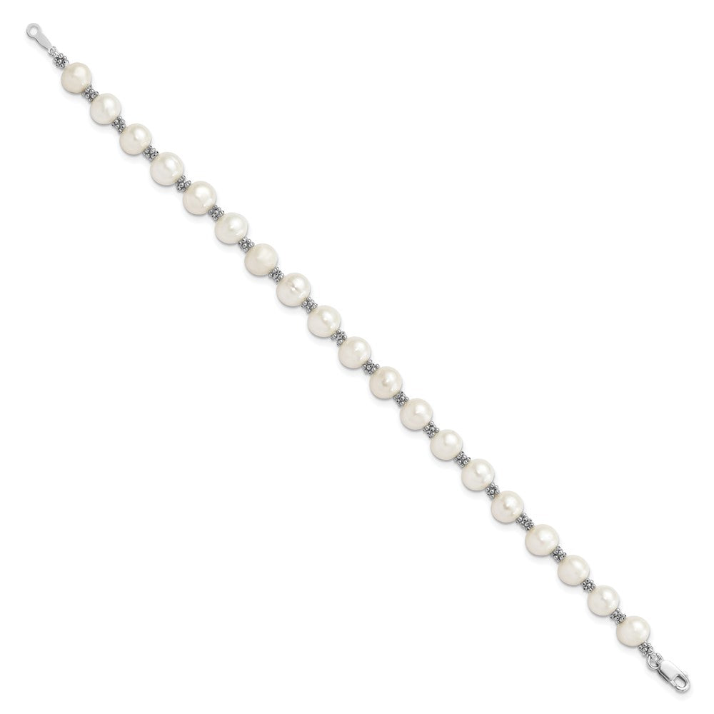 7.25 Zoll Sterlingsilber Rhodiniert Weiß Fw Zuchtperle Armband