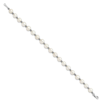 7.25 Zoll Sterlingsilber Rhodiniert Weiß Fw Zuchtperle Armband