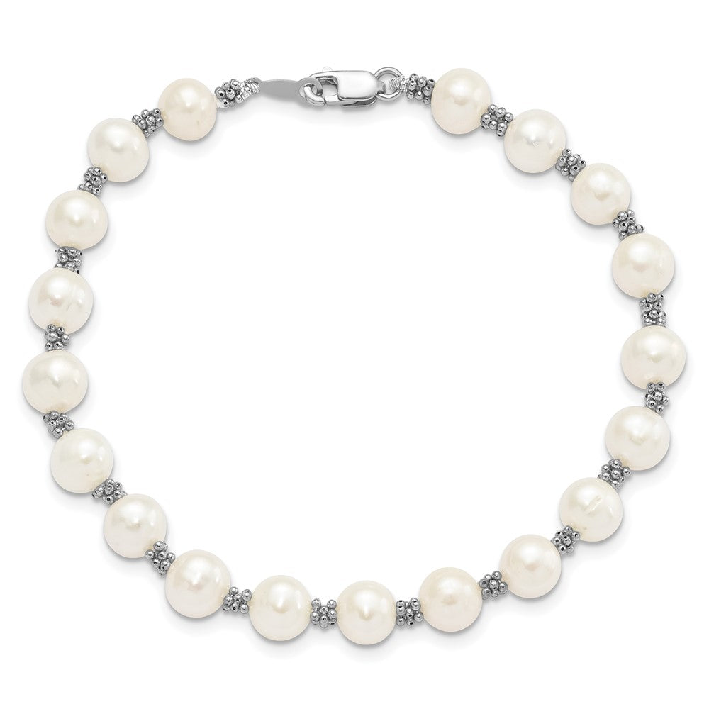 7.25 Zoll Sterlingsilber Rhodiniert Weiß Fw Zuchtperle Armband
