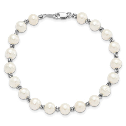 7.25 Zoll Sterlingsilber Rhodiniert Weiß Fw Zuchtperle Armband