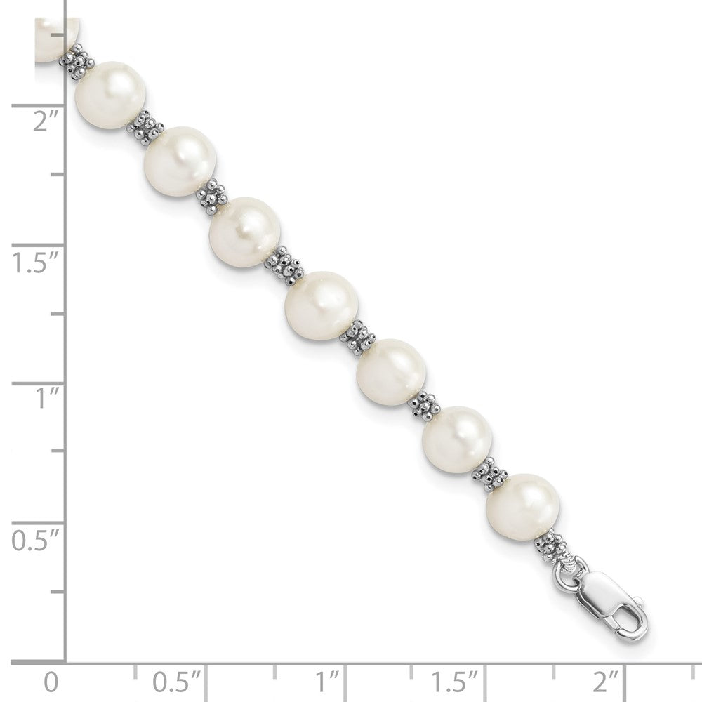 7.25 Zoll Sterlingsilber Rhodiniert Weiß Fw Zuchtperle Armband