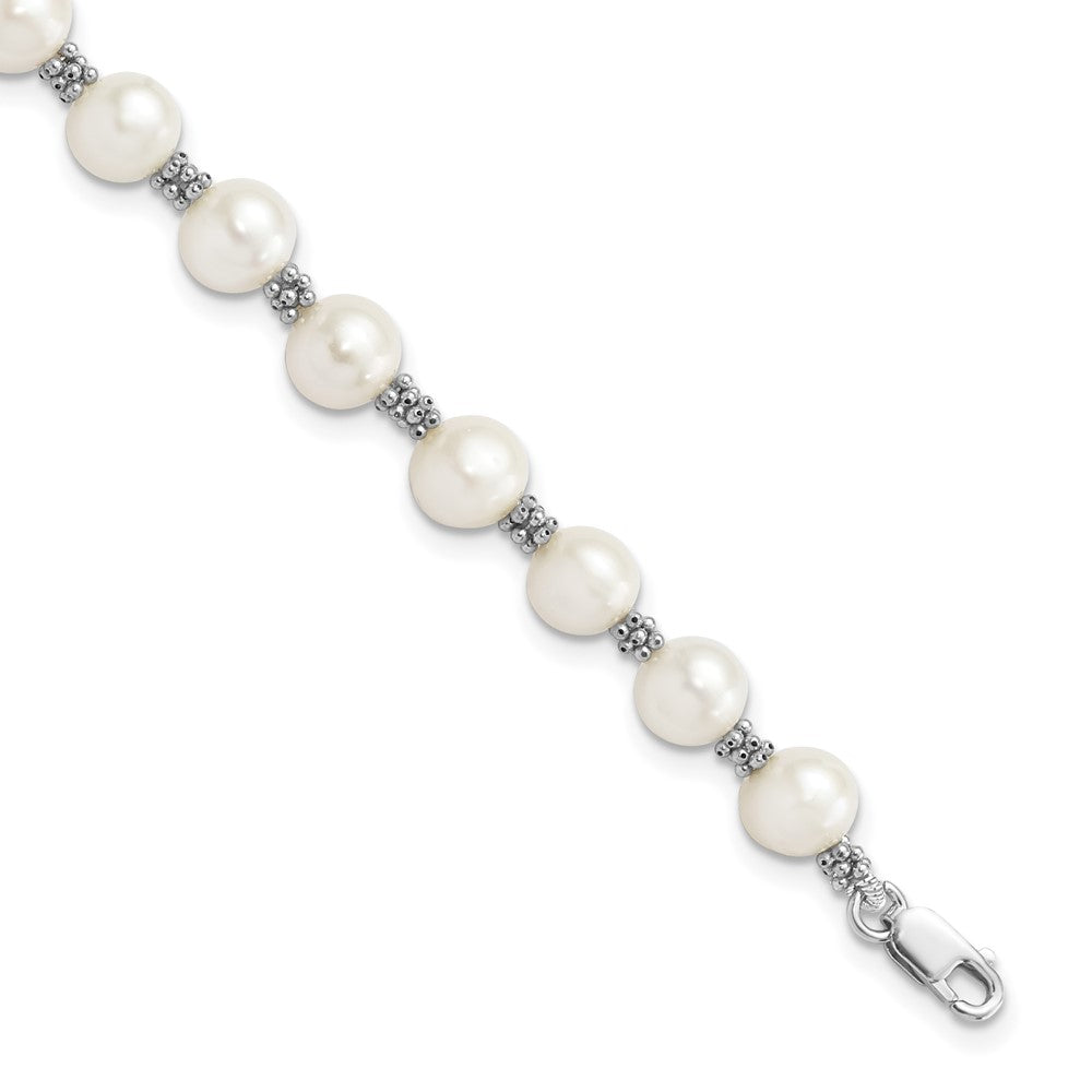 7.25 Zoll Sterlingsilber Rhodiniert Weiß Fw Zuchtperle Armband