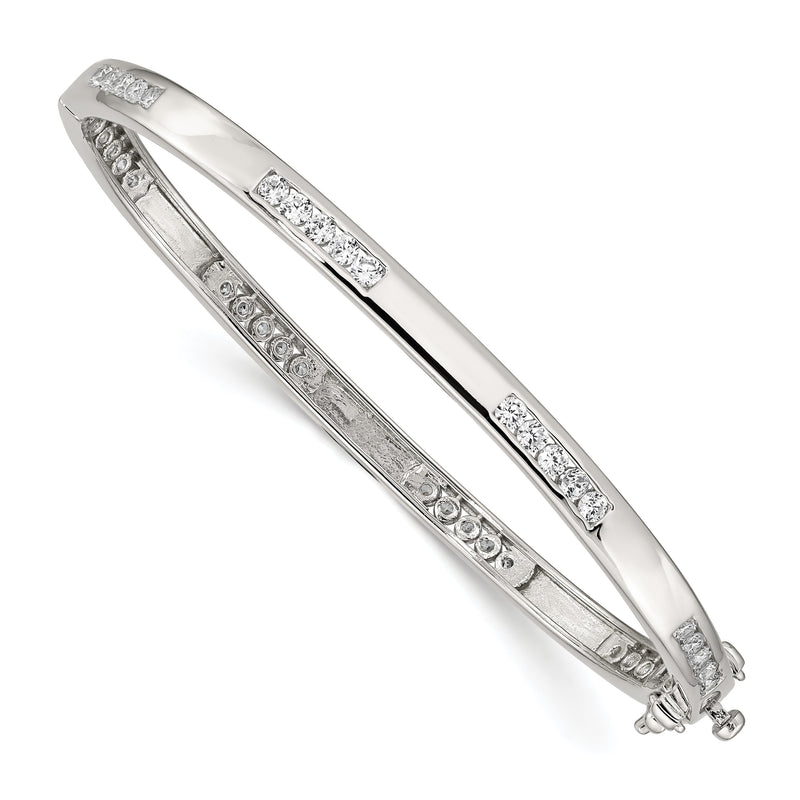 8 Zoll Sterlingsilber Rhodiniert Klar Zirkonia Oval Klappbar Armreif Armband