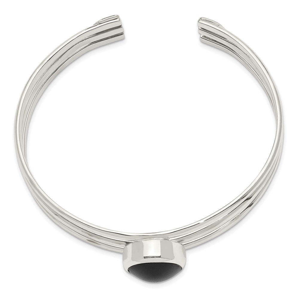 Sterlingsilber Synthetisch Onyx Drei Strang Manschette Armreif Armband