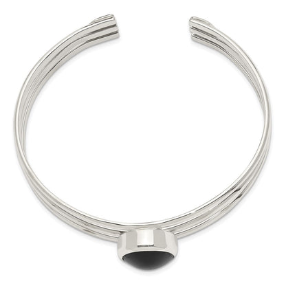 Sterlingsilber Synthetisch Onyx Drei Strang Manschette Armreif Armband