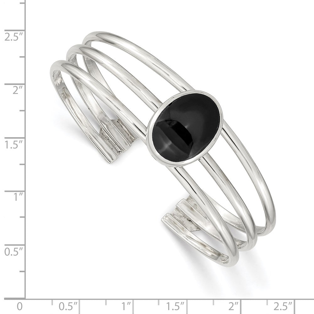 Sterlingsilber Synthetisch Onyx Drei Strang Manschette Armreif Armband