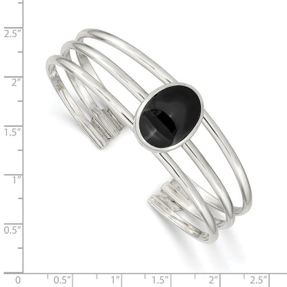Sterlingsilber Synthetisch Onyx Drei Strang Manschette Armreif Armband