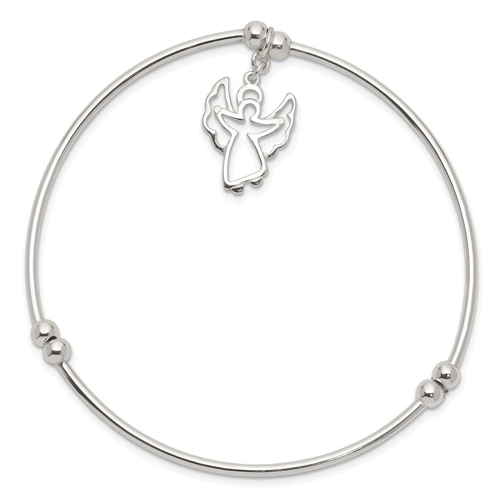 7 Zoll Sterlingsilber Rhodiniert Perle mit Engel Dehnbar Armreif Armband