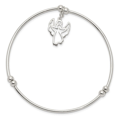 7 Zoll Sterlingsilber Rhodiniert Perle mit Engel Dehnbar Armreif Armband