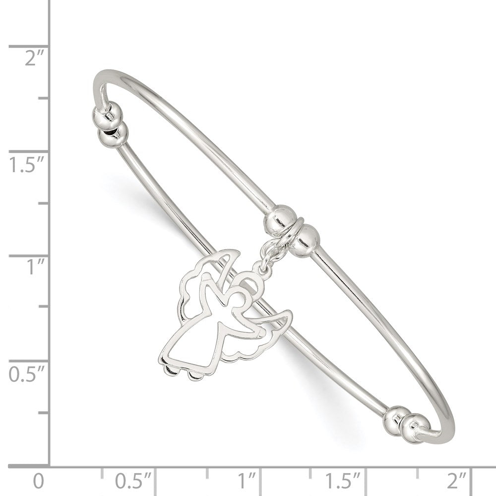 7 Zoll Sterlingsilber Rhodiniert Perle mit Engel Dehnbar Armreif Armband