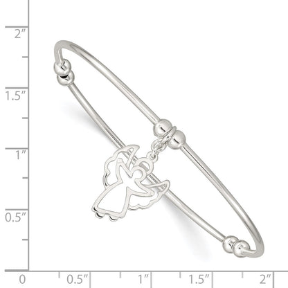 7 Zoll Sterlingsilber Rhodiniert Perle mit Engel Dehnbar Armreif Armband