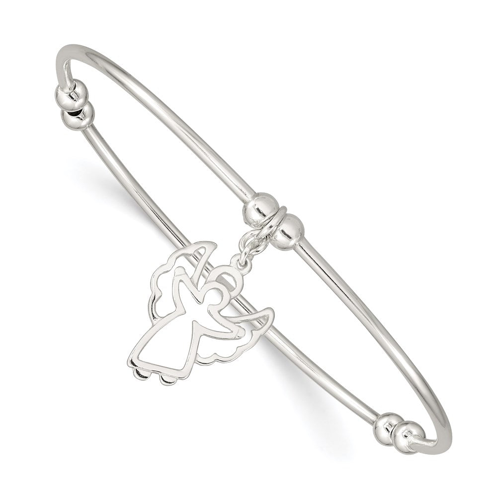 7 Zoll Sterlingsilber Rhodiniert Perle mit Engel Dehnbar Armreif Armband