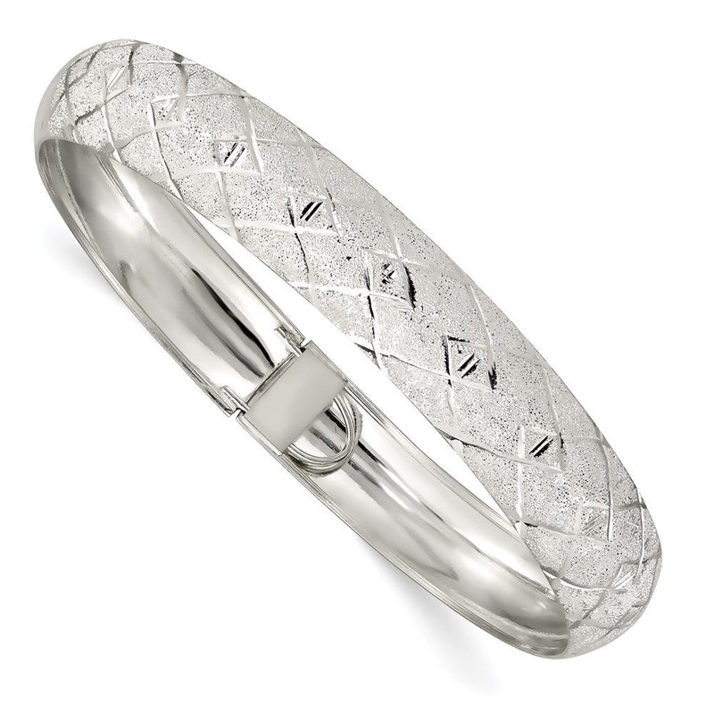 Sterlingsilber 10mm Poliert Diamantiert Strukturiert Armreif