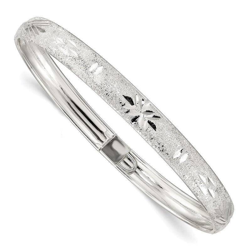 Sterlingsilber 6.5mm Lasergraviert und Diamantiert Flexibel Armreif
