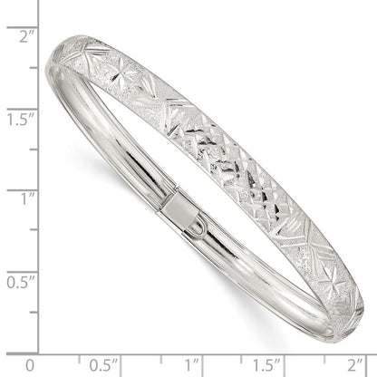 Sterlingsilber 6.5mm Lasergraviert und Diamantiert Flexibel Armreif