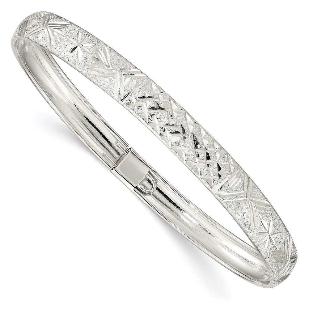 Sterlingsilber 6.5mm Lasergraviert und Diamantiert Flexibel Armreif