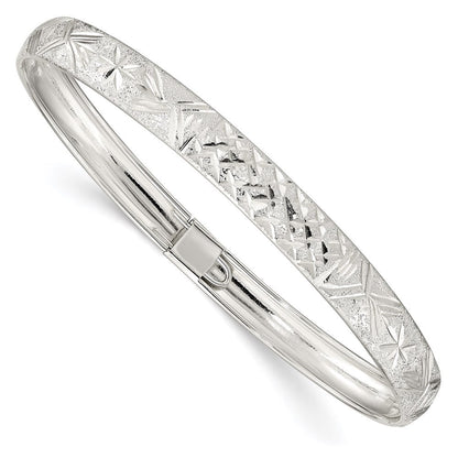 Sterlingsilber 6.5mm Lasergraviert und Diamantiert Flexibel Armreif
