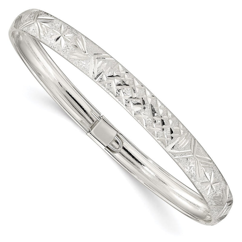 Sterlingsilber 6.5mm Lasergraviert und Diamantiert Flexibel Armreif