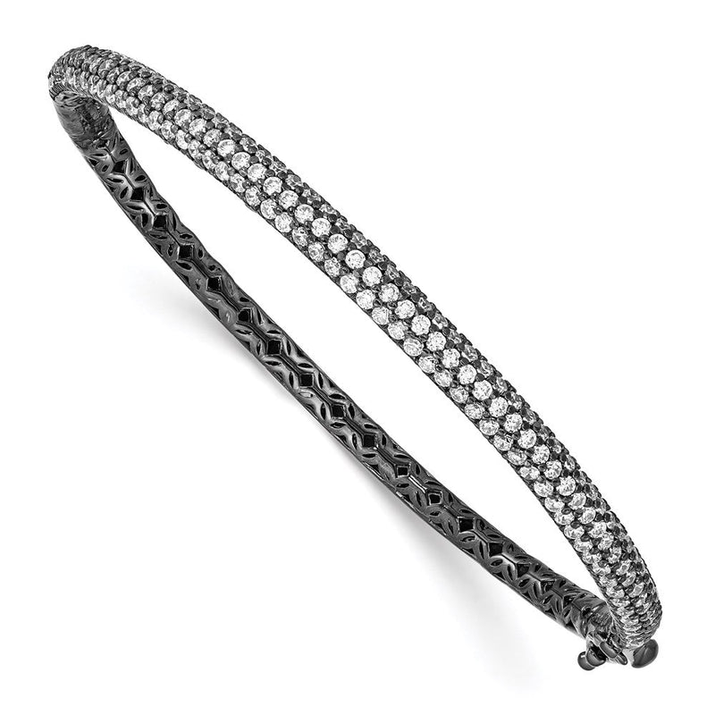 Sterlingsilber Schimmernd Schwarz Rhodiniert 175 Stein Pavé Zirkonia Klappbar Armreif Armband