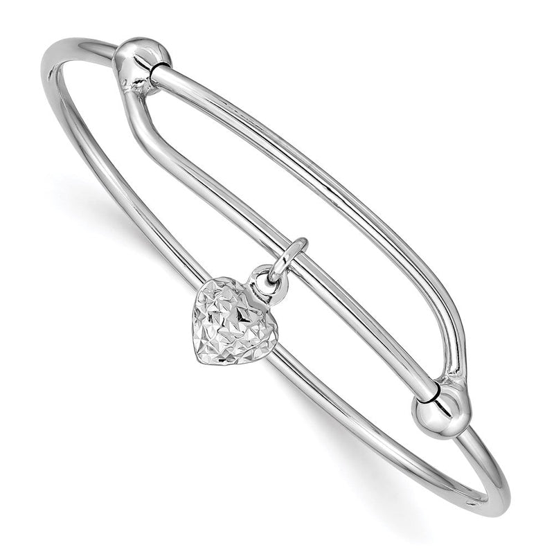 Sterlingsilber Rhodiniert Poliert & Diamantiert Herz Verstellbar Baby Armreif