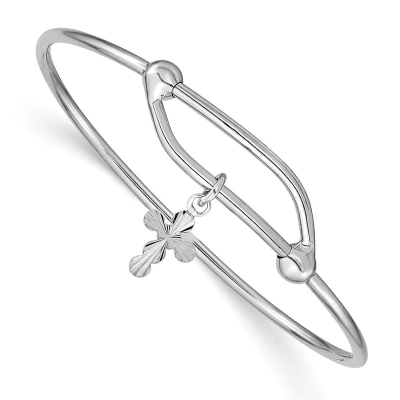 Sterlingsilber Rhodiniert Poliert & Diamantiert Kreuz Verstellbar Baby Armreif