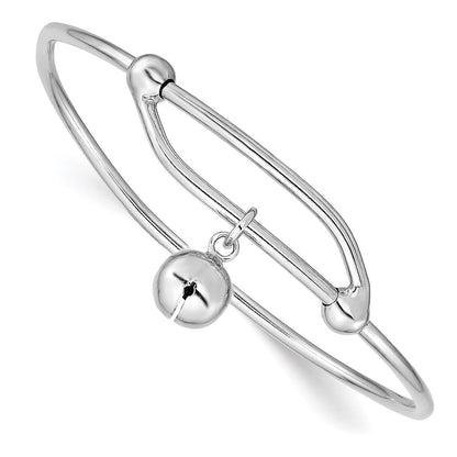 Sterlingsilber Rhodiniert Poliert Jingle Bell Verstellbar Baby Armreif
