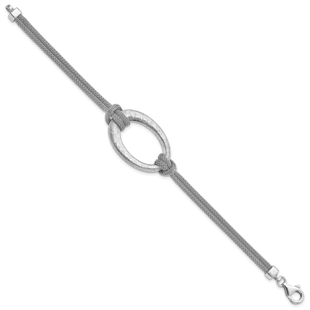 7.25 Zoll Sterlingsilber Rhodiniert Gebürstet Oval Netz Geknotet Armband