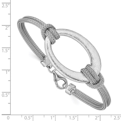 7.25 Zoll Sterlingsilber Rhodiniert Gebürstet Oval Netz Geknotet Armband