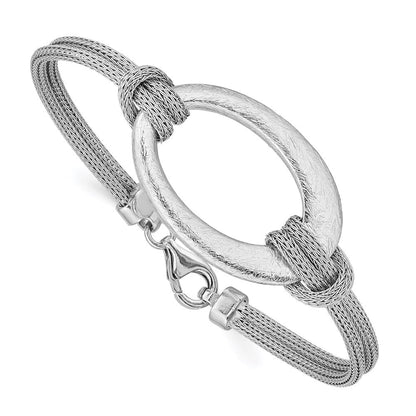 7.25 Zoll Sterlingsilber Rhodiniert Gebürstet Oval Netz Geknotet Armband