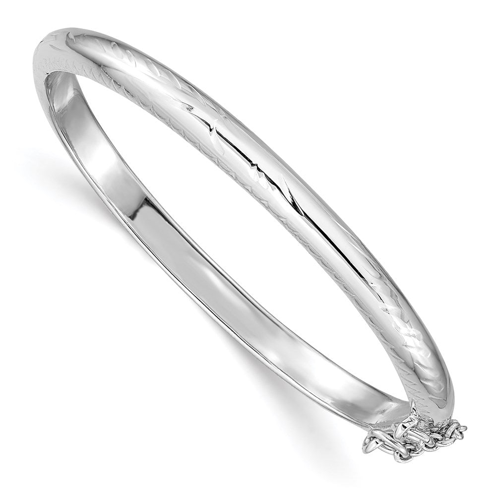 Sterlingsilber Rhodiniert Poliert & Diamantiert 4mm mit Sicherheits Verschluss Klappbar Kinder Armreif