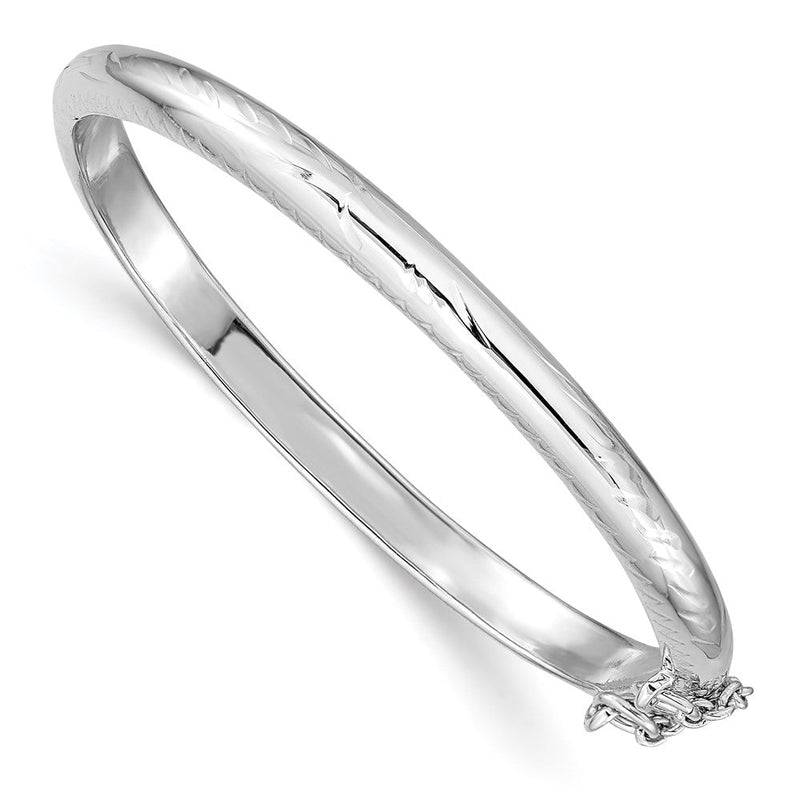 Sterlingsilber Rhodiniert Poliert & Diamantiert 4mm mit Sicherheits Verschluss Klappbar Kinder Armreif