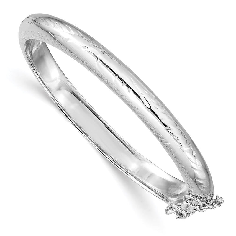 Sterlingsilber Rhodiniert Poliert & Diamantiert 5mm mit Sicherheits Verschluss Klappbar Kinder Armreif