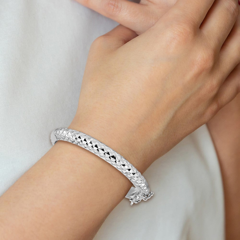 Sterlingsilber Rhodiniert Poliert & Diamantiert 5.5mm mit Sicherheits Verschluss Klappbar Kinder Armreif