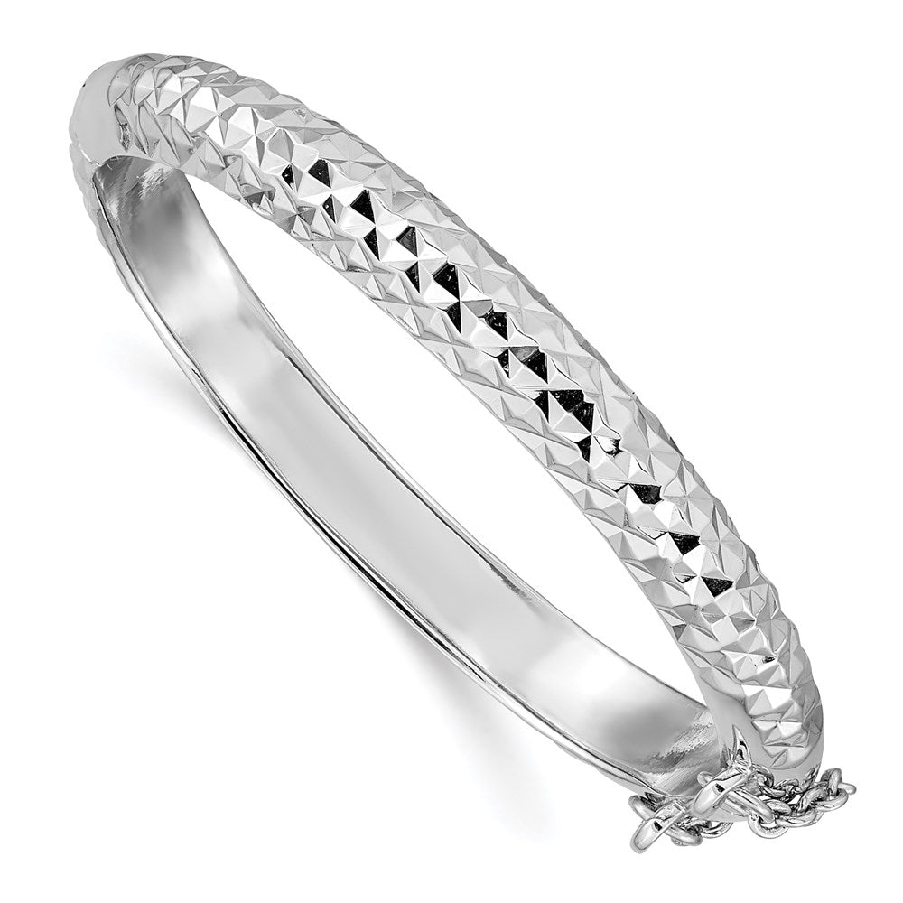 Sterlingsilber Rhodiniert Poliert & Diamantiert 5.5mm mit Sicherheits Verschluss Klappbar Kinder Armreif