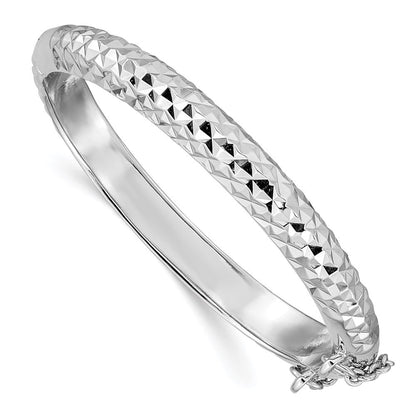 Sterlingsilber Rhodiniert Poliert & Diamantiert 5.5mm mit Sicherheits Verschluss Klappbar Kinder Armreif