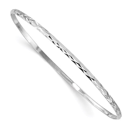 Sterlingsilber Rhodiniert Poliert & Diamantiert 2mm Schieber auf Kinder Armreif