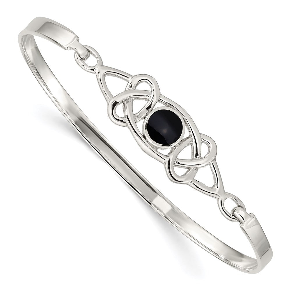 Sterlingsilber Schwarz Onyx Keltisch Muster Flexibel Armreif Armband