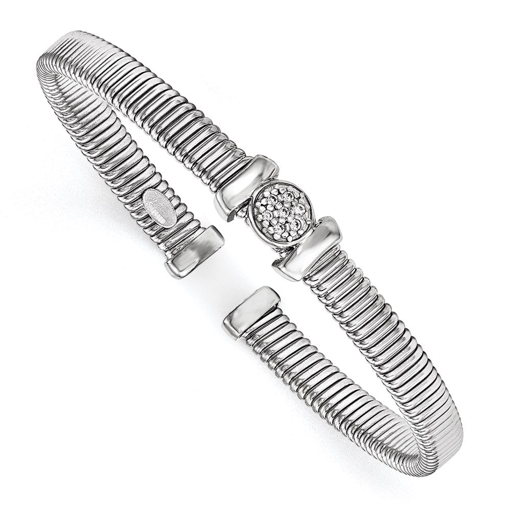 Sterlingsilber Poliert Rhodiniert Gedreht Zirkonia Manschette Armreif