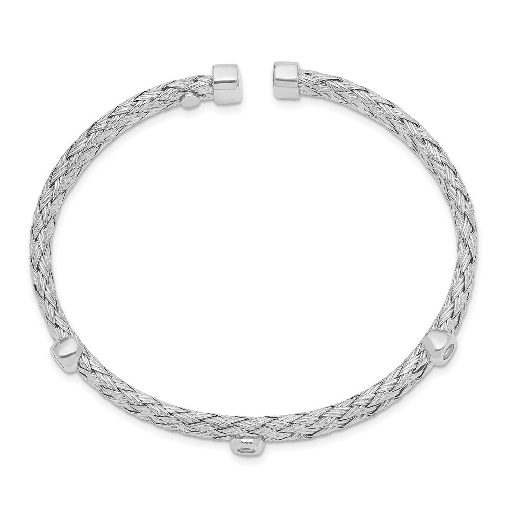 Sterlingsilber Poliert Rhodiniert Doppelt Strang Zirkonia Manschette Armreif