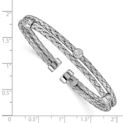 Sterlingsilber Poliert Rhodiniert Doppelt Strang Zirkonia Manschette Armreif