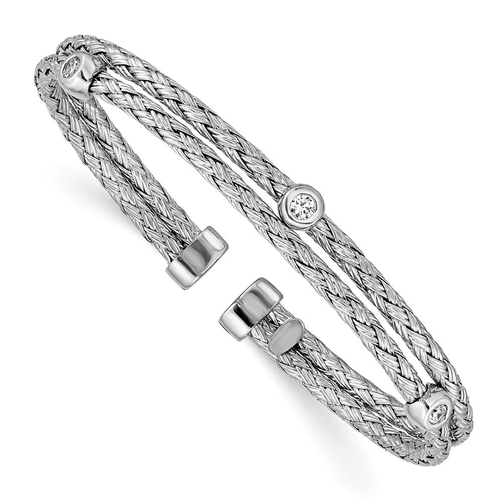 Sterlingsilber Poliert Rhodiniert Doppelt Strang Zirkonia Manschette Armreif