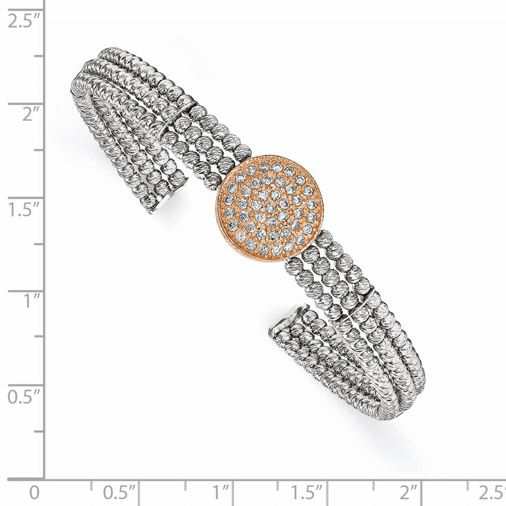 Sterlingsilber Rose, Rhodiniert 3-strand Gekugelt Swarovski Kristall Manschette