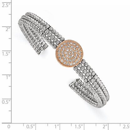 Sterlingsilber Rose, Rhodiniert 3-strand Gekugelt Swarovski Kristall Manschette