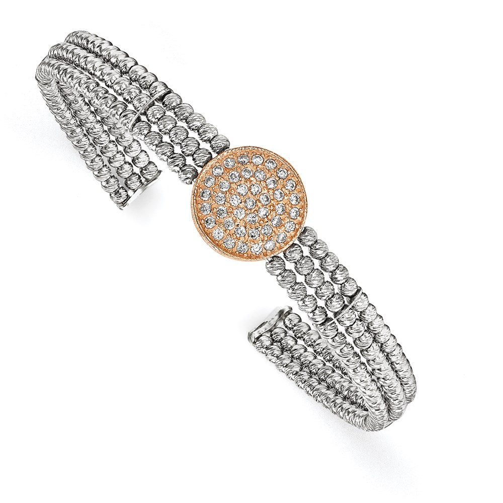 Sterlingsilber Rose, Rhodiniert 3-strand Gekugelt Swarovski Kristall Manschette