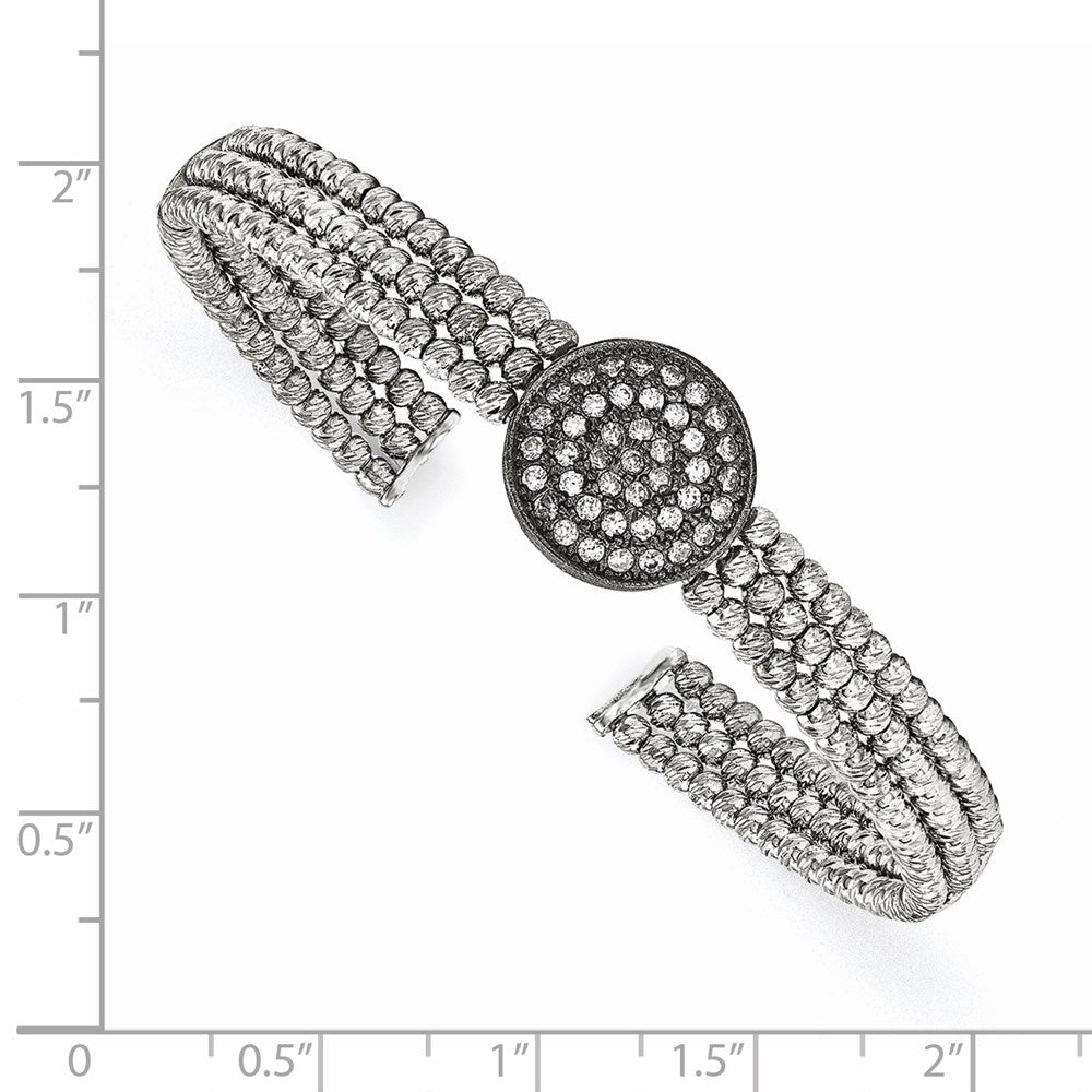 Sterlingsilber Schwarz Rhodiniert 3-strand Gekugelt Swarovski Kristall Manschette