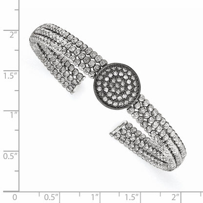 Sterlingsilber Schwarz Rhodiniert 3-strand Gekugelt Swarovski Kristall Manschette