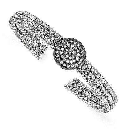 Sterlingsilber Schwarz Rhodiniert 3-strand Gekugelt Swarovski Kristall Manschette