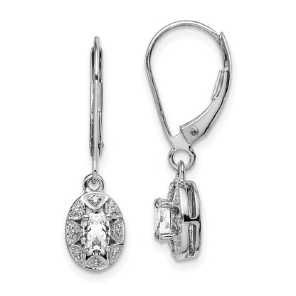 Sterlingsilber Rhodiniert Diamant. & Weiß Topas Ohrringe