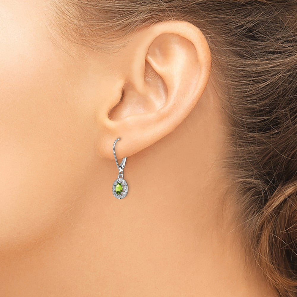 Sterlingsilber Rhodiniert Diamant. & Peridot Ohrringe