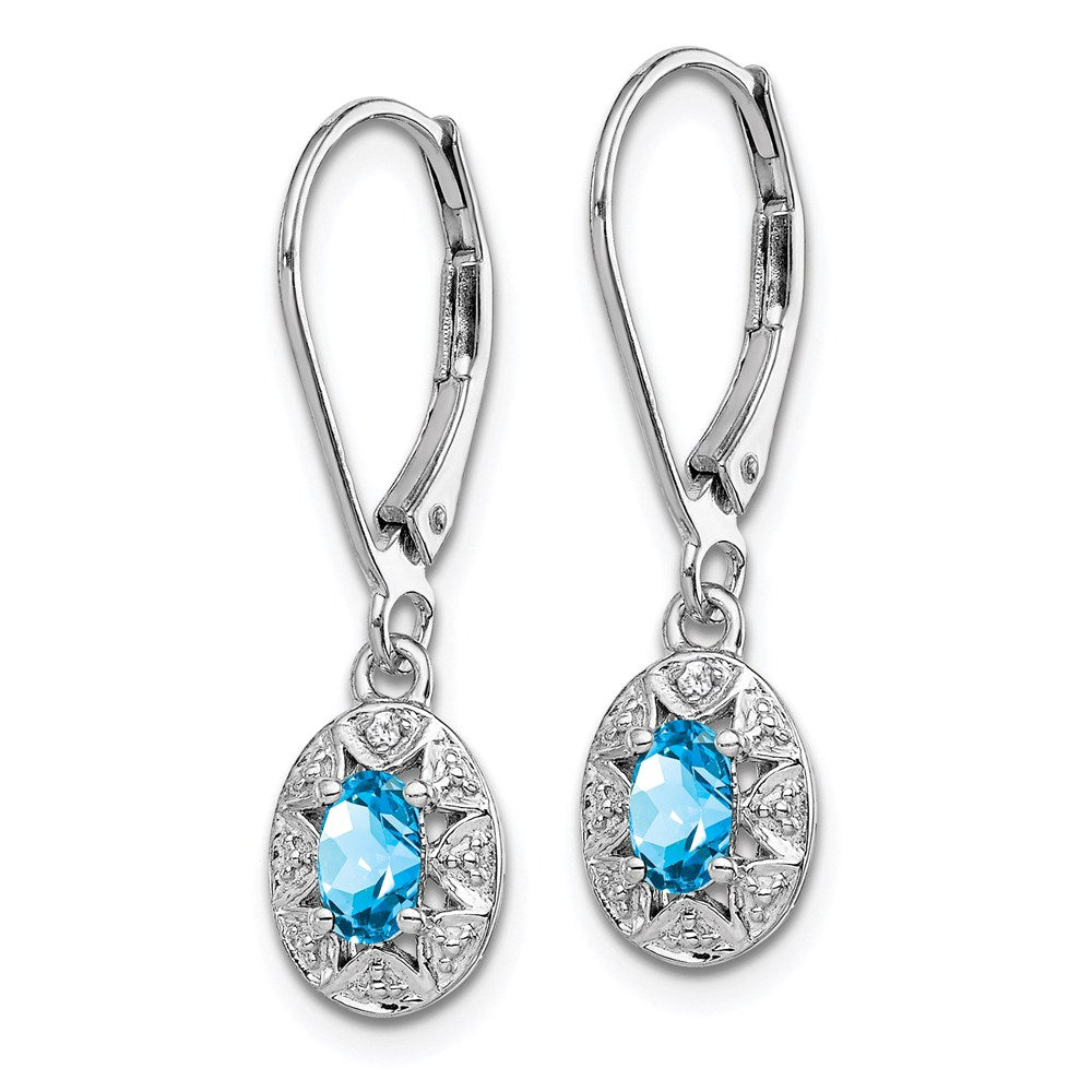 Sterlingsilber Rhodiniert Diamant. & Blautopas Ohrringe